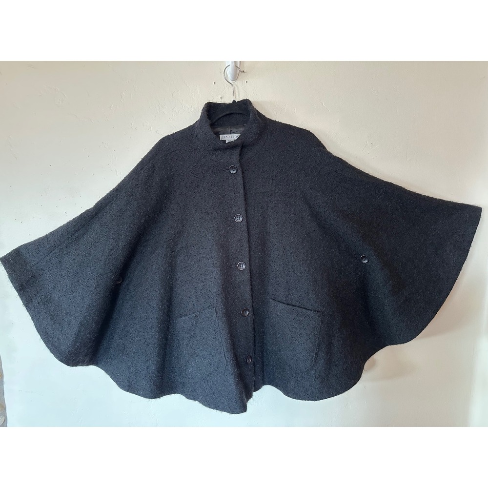 Pendleton L/XL Charcoal Grey Wool Blend Boucle Button Front Cape Coat